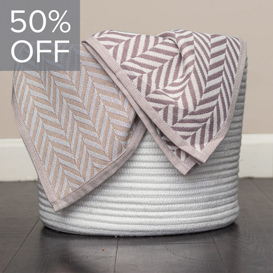 Organic Cotton Throw Blanket - Herringbone Taupe