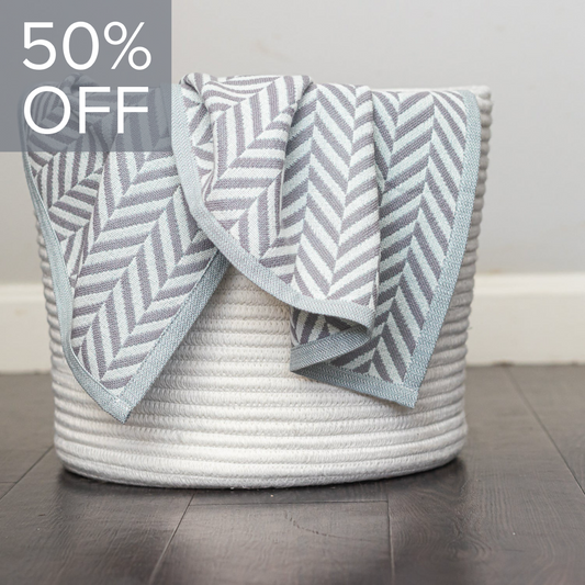 Organic Cotton Throw Blanket - Herringbone Grey