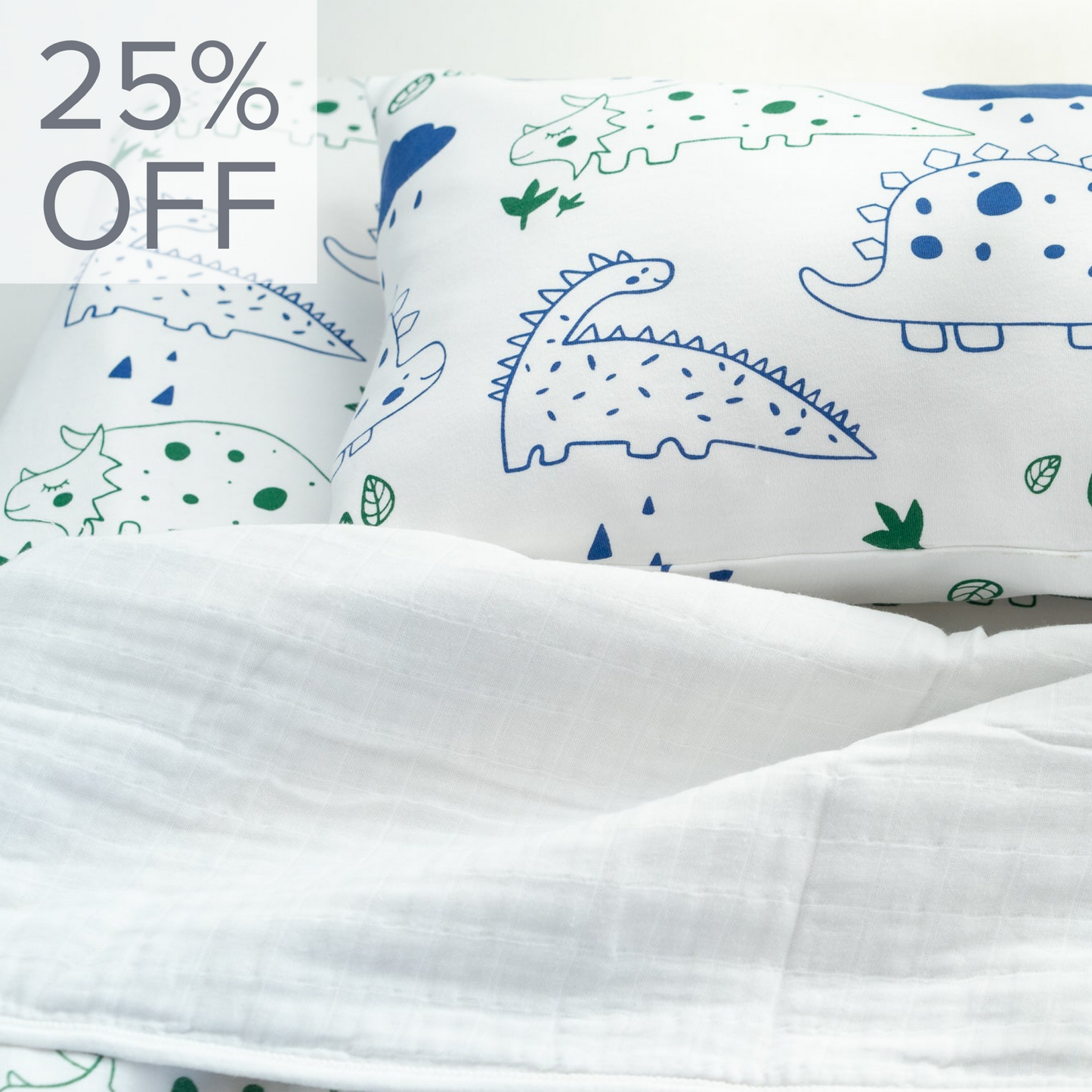 Organic Interlock Toddler Pillowcase - Dinos - Animal Collection