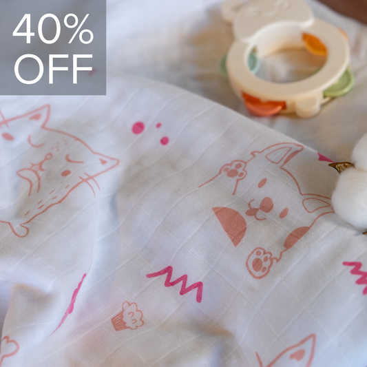 Organic Cotton Interlock Crib Sheet -  Puppies and Kittens - Animal Collection