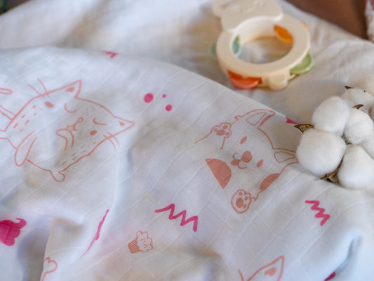 Organic Cotton Interlock Crib Sheet -  Puppies and Kittens - Animal Collection - Magnolia Organics